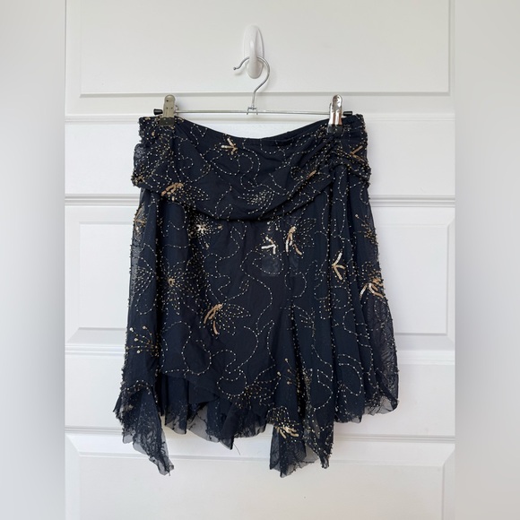 NWT Zara Collection Navy Embroidered Asymmetric Beaded Skirt - Picture 4 of 15